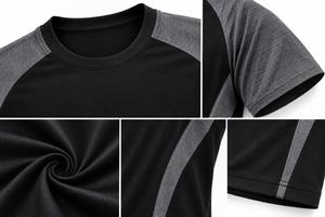 T-shirt à manches courtes col rond pour homme Noir Gris Écologique 100% polyester Tissu tricoté Coupe classique Style décontracté 180g - Product Image 4