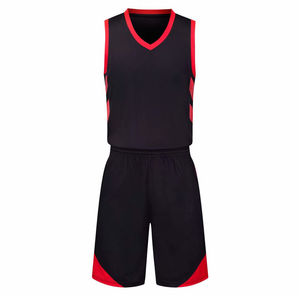 Ensemble de maillot de basketball noir et rouge à col en V sans manches, anti-humidité, taille élastique, unisexe adulte, toutes saisons, produits tendance 2026 - Product Image 1