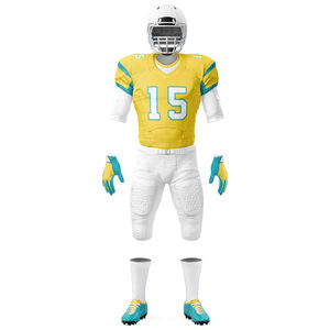 Custom American Football Jersey Set Yellow White 46 V-Neck Short Sleeve Moisture Wicking Polyester Men's <b>Athletic</b> Apparel - Product Image 3