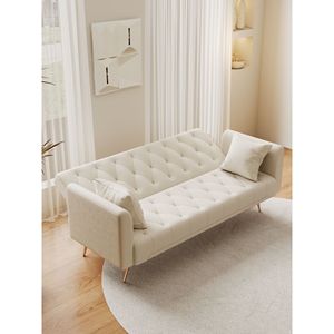 Divano Letto Convertibile Americano Retrò da 71 Pollici in Velluto Beige con Funzione Letto a Scomparsa per Soggiorno, Camera da Letto o Ufficio di Piccole Dimensioni - Product Image 6