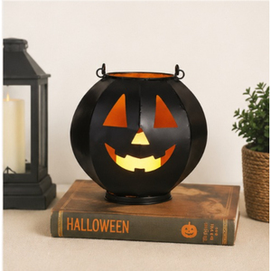 Lot de lanternes décoratives en fer noir rustique en forme de citrouille Jack O'Lantern pour décoration d'intérieur et d'extérieur de Halloween - Product Image 4