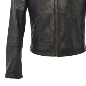 Veste de moto en cuir noir pour homme, col montant, coupe slim, avec fermetures éclair - Product Image 3