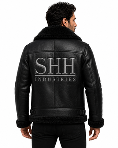Custom <b>Men</b> Sherpa Lined Leather <b>Jacket</b> Winter Faux Fur Aviator Coat <b>Warm</b> Biker <b>Jacket</b> Embroidered Logo OEM Wholesale Manufacture - Product Image 5