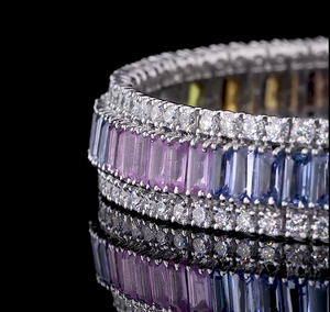 กำไลข้อมือเพชรเลี้ยงในห้องปฏิบัติการประดับพลอยแซฟไฟร์หลากสี ชุบทองคำแท้ 18K รับรองโดย IGI ของขวัญสุดหรูสำหรับงานแต่งงานและงานปาร์ตี้ - Product Image 3