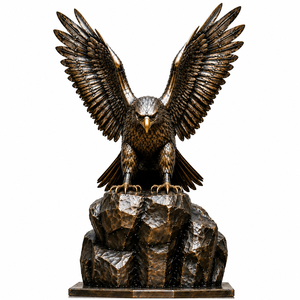 Statue d'aigle chauve en bronze aux ailes écartées, sculpture d'aigle en métal sur rocher pour la décoration extérieure de jardin, pelouse, patio, cour et aménagement paysager - Product Image 1