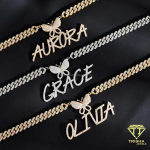 VVS Moissanite Custom Cursive Word Necklace Iced Out <b>Butterfly</b> Bail 925 Sterling Silver Cuban Link Chain Hip Hop Nameplate <b>Charm</b> - Product Image 3