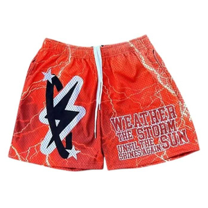 Men Lightning Print <b>Mesh</b> Gym Shorts Breathable Polyester Athletic Streetwear Pump Cover Workout Shorts Custom Logo OEM - Product Image 2