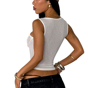 New Trendy Women Ribbed Slim Fit Tank Top & Rhinestone Star Detail Custom Streetwear Summer Camisole OEM Custom women's shirt - Product Image 4