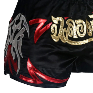 GRACE COLLECTION Pantalones Cortos Negros de Artes Marciales Mixtas para Mujer, Corte Regular, Diseño con Letras Tailandesas, Detalles en Rojo y Dorado, Poliéster y Nailon Elásticos - Product Image 6