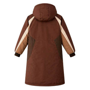Parka con capucha para mujer, color marrón, con bloques de color, abrigo largo y grueso de invierno con cremallera, ropa exterior informal - Product Image 6