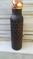 Bouteille d'eau en cuivre pur martelé, anti-fuite, écologique, pour usage extérieur, design ayurvédique, vaisselle d'Inde (350ml-1000ml)