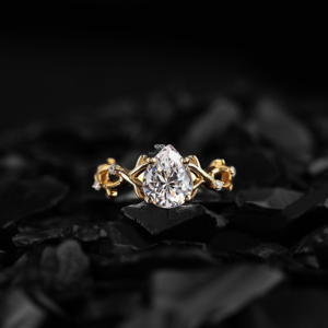 Nature Inspired Pear Cut Lab Grown Diamond Engagement Ring 14K Gold Vintage Style 1.56ct Total Carat Weight <b>Bridal</b> Anniversary - Product Image 1