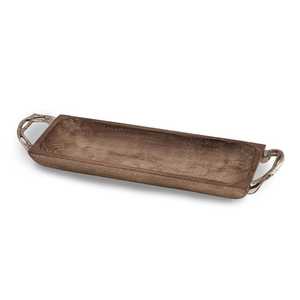 Rectangular Wooden Serving Tray With Metal Handles Handmade Minimalist Design Solid Color Dishes & <b>Plates</b> - Product Image 1