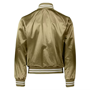 Chaqueta Bomber de Satén Personalizada al por Mayor con Parches Bordados en Blanco de Poliéster - Product Image 6