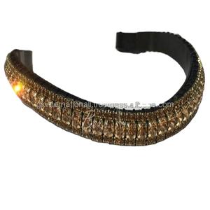 หนังม้าทำด้วยมือคุณภาพระดับพรีเมียมแบบอังกฤษทำด้วยมือหนังสีดำเป็นลอนประดับคริสตัลบุษราคัมโคโลราโด - Product Image 1