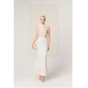 Embellished Eco Friendly Mini <b>Skirts</b> For Women ODM EMBELLISHED MIDI <b>SKIRT</b> Premium Linen Handcrafted Frayed Detailing Midi <b>Skirts</b> - Product Image 4