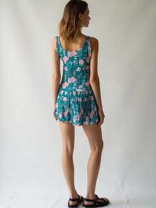 Vestido Mini de Algodón Tejido Ecológico con Estampado Floral, Corte Ajustado y Evase, para Mujer, Uso Diario, Cintura Elástica, Casual - Product Image 4