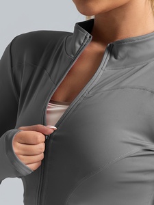 Womens Thumb Hole Yoga <b>Jacket</b> Stretch <b>Workout</b> Fitness Training Running Sports <b>Jacket</b> Custom Logo OEM ODM Private Label Factory - Product Image 4