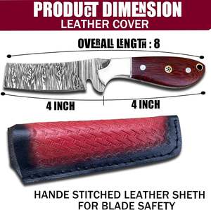 Hand Forged Damascus Steel Cowboy Bull Cutter <b>Knife</b> Custom OEM Full Tang EDC Fixed Blade Wood Handle With Leather Sheath - Product Image 3
