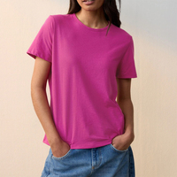 Kaos Wanita Berkualitas Tinggi Warna Pink Lengan Pendek Kerah Bulat Street Wear Regular Fit Polos Desain Kustom Musim Panas Cepat Kering