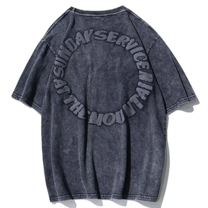 T-shirt Homme Streetwear Hip Hop en Coton 100% Délavé à l'Acide avec Logo Personnalisable, Coupe Oversize Vintage – Vente en Gros - Product Image 2