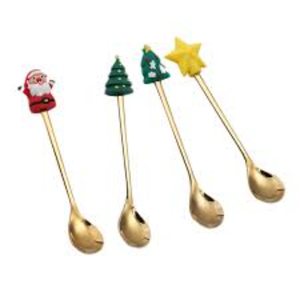 Agitadores Metálicos con Temática Navideña, Decoraciones de Santa, Árbol y Estrella, Juego de Cubiertos Reutilizables para Fiestas, Acabado de Alto Brillo - Product Image 1