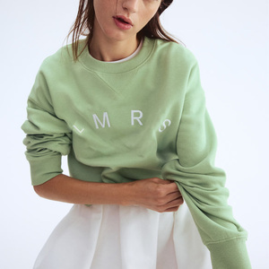 Sweat-shirt surdimensionné à col rond pour femme, vert, avec lettres brodées, épaules tombantes, manches longues, en coton tricoté, pour l'automne - Product Image 4