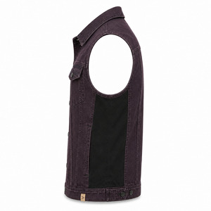 Gilet en jean vintage pour homme avec logo personnalisé, couleur prune foncé premium, sans manches, avec panneaux latéraux noirs, en coton écologique, style streetwear - Product Image 4