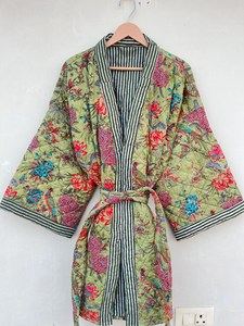 Kimono con Estampado de Dibujos Animados para Mujer, Suave y Transpirable, 100% Algodón, Camisones de Verano Hechos a Mano, Cuello en V, Cintura Elástica, Largo Completo - Product Image 5