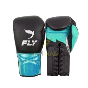 Gants de boxe Fly en cuir de vachette noir et bleu, gants de sparring légers à lacets pour l'entraînement en arts martiaux, unisexe - Product Image 6