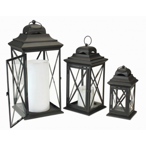 Black Iron <b>Lantern</b> <b>Set</b> With Clear Glass Panels For Home Wedding Holiday Lighting Decoration Hanging Or Floor Use - Product Image 5