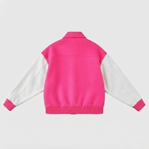 Veste matelassée rose et blanche à blocs de couleur, unisexe, col mandarin, fermeture à bouton unique, en polaire tricotée coupe-vent, streetwear d'automne - Product Image 2