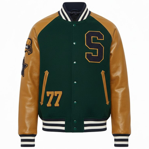 Custom <b>Men's</b> Y2K Streetwear Letterman Varsity <b>Jacket</b> Chenille Patch Embroidery <b>Leather</b> Sleeve Bomber With Free Mockup - Product Image 1
