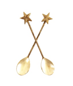 Customs Designed Brass Ribbed Handle Table Spoons Matte Finished Long Size <b>Star</b> Handle Use Server Spoon for Kitchen Utensils - Product Image 1