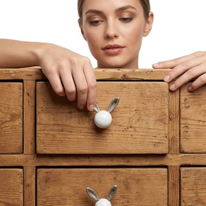 Modern White Rabbit Design Resin Brass Eco-Friendly Durable Handicraft Cabinet <b>Knobs</b> Drawer Pull Handles <b>Dresser</b> Easy - Product Image 3