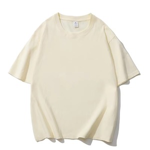 เสื้อยืดแขนสั้นคอกลมทรงหลวมผ้าฝ้ายแท้ 220 กรัม สำหรับผู้ชายและผู้หญิง สีพื้นเรียบง่าย ไหล่ตก - Product Image 3