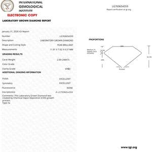 Diamante Cultivado en Laboratorio de 2.09ct, Corte Pera, Color D, VVS2, Certificado IGI - Product Image 3