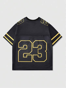 เสื้อฟุตบอลอเมริกันชายแบบกำหนดเอง สีดำ แต่งสีเหลือง หมายเลข 23 ผ้าตาข่าย คอวี ชุดกีฬา ชุดฟุตบอล ชุดยูนิฟอร์มแบบกำหนดเอง ปี 2026 - Product Image 2