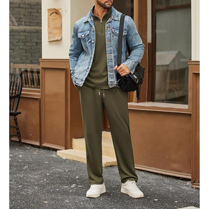 Conjunto Deportivo de Punto para Hombre, Color Verde Oliva, con Cierre de Cremallera de un Cuarto, Ropa Casual para Otoño, Secado Rápido, Color Sólido, Pantalones de Manga Larga - Product Image 4