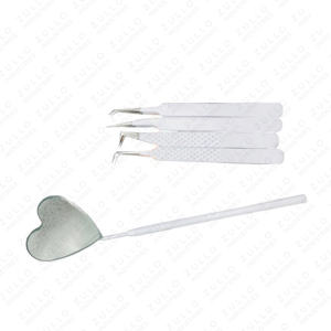 Premium 5 Piece Heart Shaped Stainless Steel Eyelash Tweezers Custom Logo & Powder Coated Finish for Extensions - Product Image 5