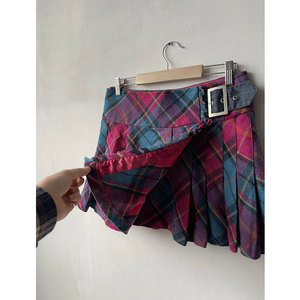 Minifalda Escocesa para Niñas, Diseño Tartán Morado, Mezcla de Lana, Plisada, con Forro y Hebilla - Product Image 4