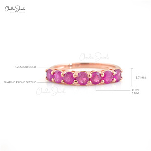 Hot Sell Natural 3mm Round Cut Burma Ruby Gemstone Eternity Band with 14k Rose Gold Wedding <b>Stacking</b> <b>Ring</b> Wholesale Supplier - Product Image 5