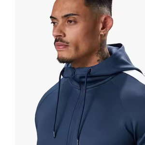 Ensemble de survêtement bleu marine à capuche pour homme, couleur unie, pantalon de survêtement long avec poches latérales, séchage rapide, tenue sportive pour l'automne - Product Image 4