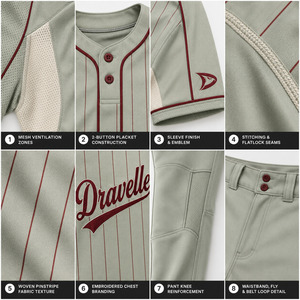 Uniforme de Béisbol y Sóftbol para Hombre, Jersey a Rayas con Ribete Color Borgoña, Pantalones a Juego, Conjunto para Partido - Product Image 6