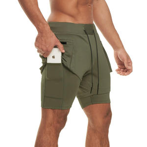 Men's High Quality Summer Sports Fitness Shorts Muscle-Style Double-<b>Layer</b> Breathable Running Training Pants solid Color Shorts - Product Image 3