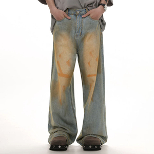 Jeans de mezclilla retro americano vintage unisex 2026, pantalones anchos para hombre con lavado efecto barro, estilo urbano para primavera - Product Image 1
