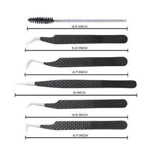 Ensemble de pinces à cils en acier inoxydable avec pointes de précision courbées en S, droites, à 45 degrés et à 90 degrés - Product Image 1