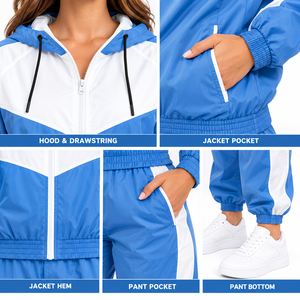 <b>Women</b> <b>Windbreaker</b> Tracksuit Set Custom Wholesale Lightweight Sportswear Hooded Jacket Jogger Pants 2 Piece Activewear Set - Product Image 6