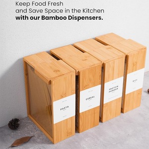 Bamboo Food Dispenser Container with Lid Transparent Pantry Storage <b>Box</b> for Cereal Rice Flour Snacks - Product Image 2