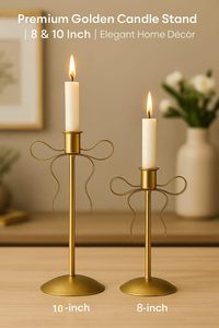 Gold Metal Candle Holder Set of 8 and 10 inch Taper Candle Stands for Minimalist Home and <b>Table</b> Decor - Product Image 2